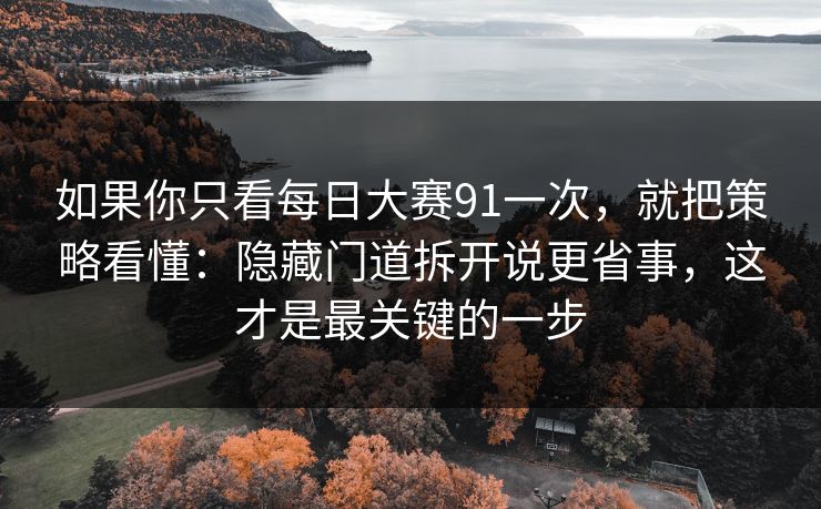 如果你只看每日大赛91一次，就把策略看懂：隐藏门道拆开说更省事，这才是最关键的一步