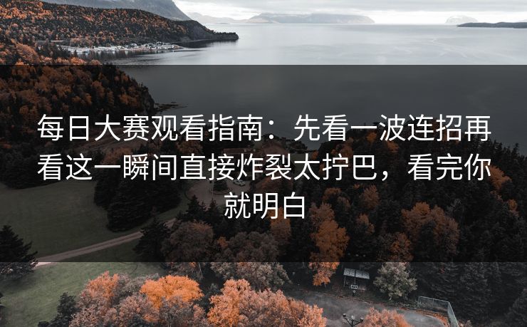 每日大赛观看指南：先看一波连招再看这一瞬间直接炸裂太拧巴，看完你就明白