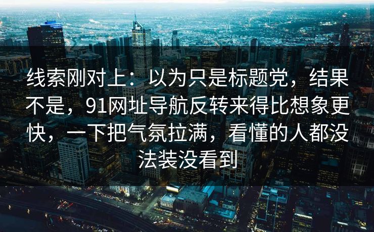 线索刚对上：以为只是标题党，结果不是，91网址导航反转来得比想象更快，一下把气氛拉满，看懂的人都没法装没看到